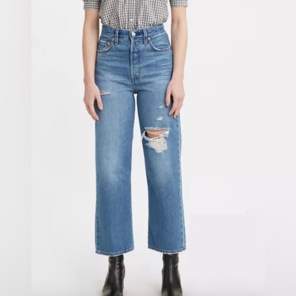 Levi’s Ribcage Straight Leg Ankle High Rise Distressed Jeans W29x L27 EUC - Picture 1 of 7